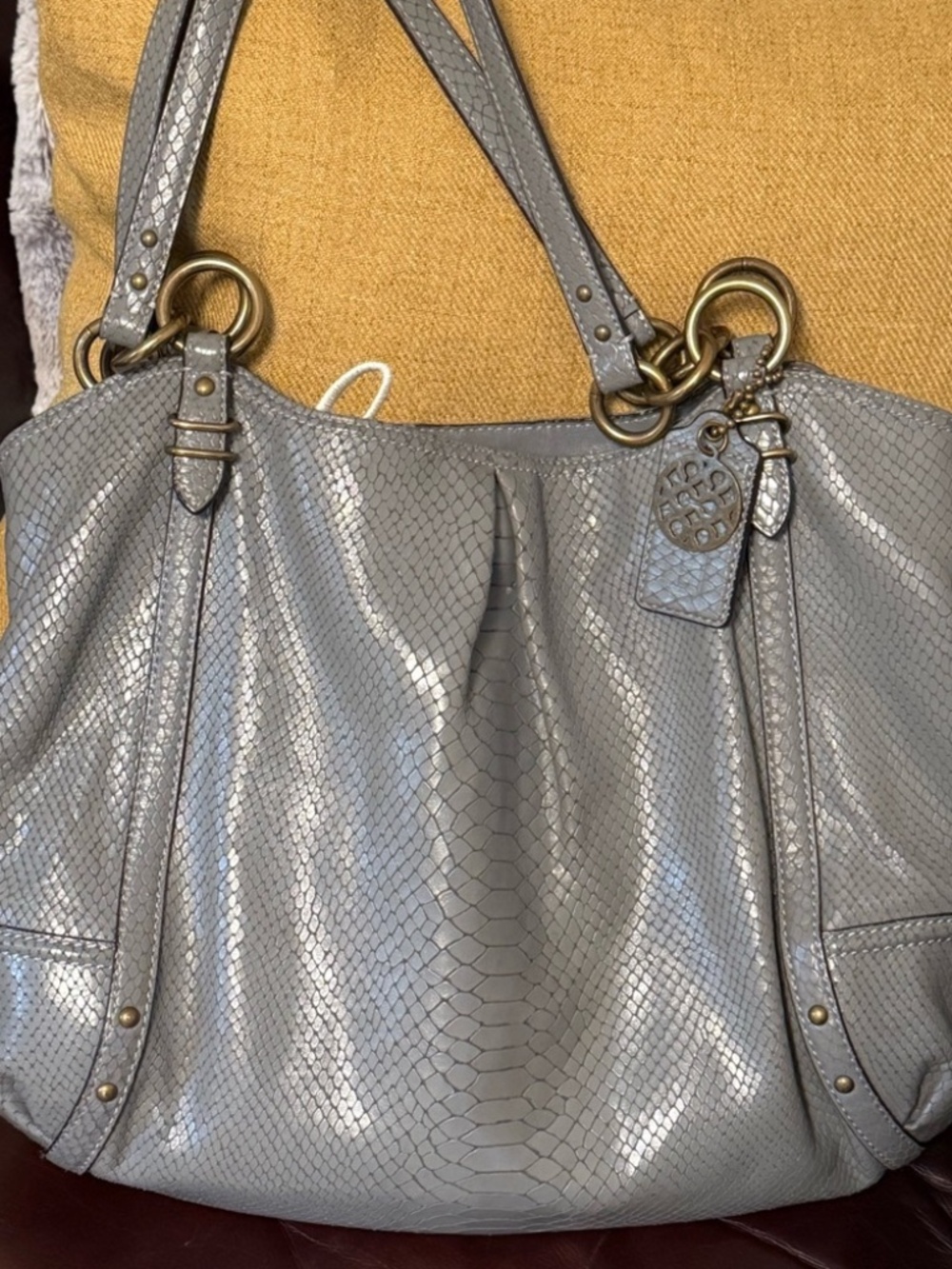 Coach 16334 Metallic Gray Silver Leather Shoulder Bag Tote